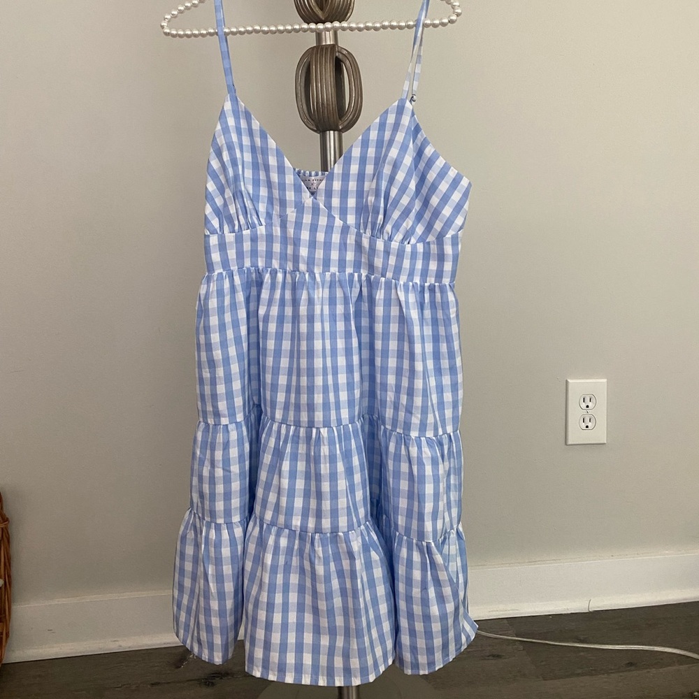 CAITLIN COVINGTON X PINK LILY The Charleston Gingham Blue Mini Dress